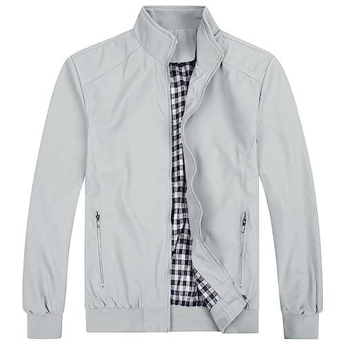 Image of Allthemen Mens Summer Bomber Jackets Baseball Lightweight Windbreaker Sports Coat #1601 Light Grey XL