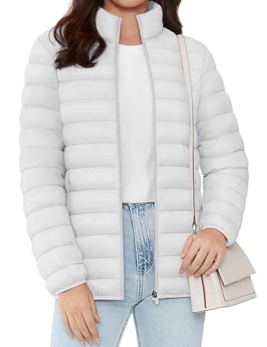 Image of TACVASEN Womens Down Jackets Casual Lightweight Quilted Coats Autumn Outwear Warm Puffer Jacket with Multi Pockets White,S
