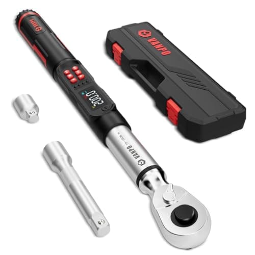 Image of VANPO Digital Torque Wrench 1/2 Drive, ±2% Accuracy, 10-200Nm Electronic Torque Wrench with LCD Display, Audible & Vibration Alert, Track & Peak Mode, 4 Unit for Car, Motorcycle & DIY Repair
