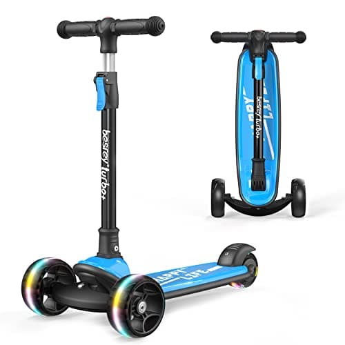 Image of besrey Kids Scooter - Big Wheels Foldable Kick Scooter with Flashing LED Lights for Boys Girls, 4 Levels Height Adjustable, 3 Wheel Scooter for Kids Ages 3-10 with Safe Lean to Steer Design