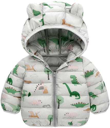 Image of Maeau Baby Hooded Down Jacket Toddler Boys Girls Printed Puffer Coat Cute Warm Winter Padded Snowsuit Outerwear B Grey 2-3 T