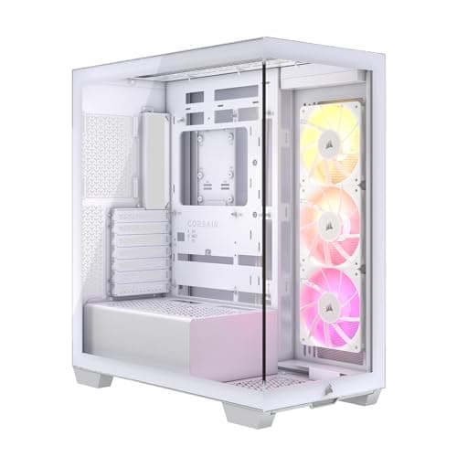 Image of CORSAIR 3500X ARGB Mid-Tower ATX PC Case – Panoramic Tempered Glass – Reverse Connection Motherboard Compatible – 3x CORSAIR RS120 ARGB Fans Included – White