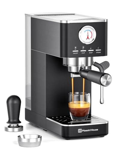 Image of Maestri House Espresso Machine, 20 Bar ULKA Pump, Compact Espresso Maker Built-in Flow Meter Steam Milk Frother, Stainless Steel Coffee Machine for Cappuccino, Latte (Black)
