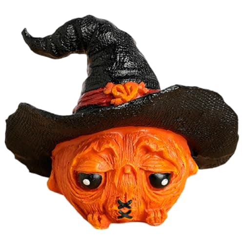 Image of Acunny Halloween Pumpkin Sculpture with Hat, Decoration Statue Made of Resin with Hat - Exquisite Festive Funny Decorative Accessory for Office, Living Room, Windowsill, Bedroom, Party