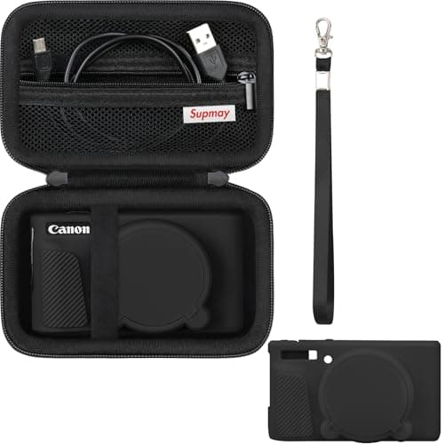 Image of Supmay SX740 HS Camera Case Bundle, Include Hard Carrying Case*1+Soft Silicone Camera Case*1, Compatible With Canon PowerShot SX740/ SX730 HS Digital Camera, SX740 Cases with Soft Silicone Case, Black