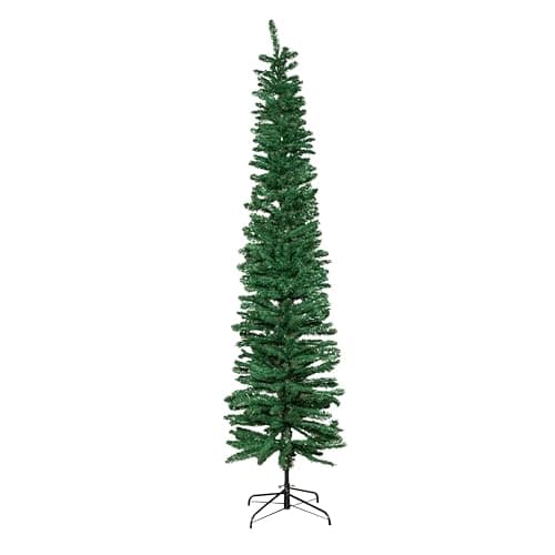 Image of Samuel ALEXANDER 8ft (2.4m) Green Artificial Pencil Christmas Tree With Green Metal Stand and 460 Tips