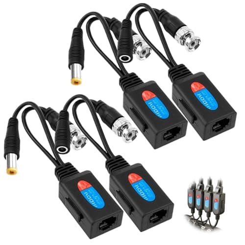 Image of Xueniu Balun HD Cat5 RJ45 to BNC Video Baluns Transceiver Passive UTP RJ45 Cable Compatible with Power Connector for 720P 1080P 3MP 4MP 5MP HD-CVI/TVI/AHD/CVBS/960H Security Camera(2 Pairs)