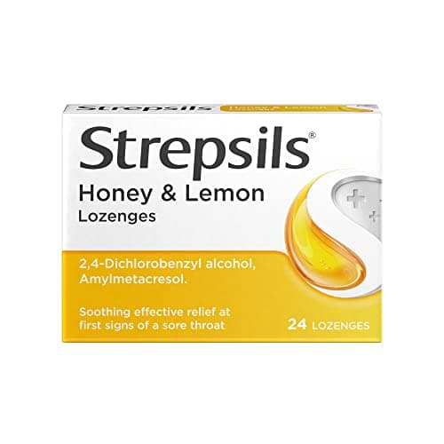 Image of Strepsils Sore Throat Relief, Honey and Lemon, 24 Lozenges, Soothes, Effective Antiseptics, Removes Germs, Fights Infections, Fast Acting, 2 Hours Relief, Medication