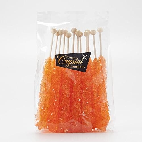 Image of Orange Sugar Crystal Rock on a Stick 12 x Lollies - Individually Wrapped - Candy Buffet Favours Cake Decorating - Drink/Cocktail Swizzle Stick Stirrers