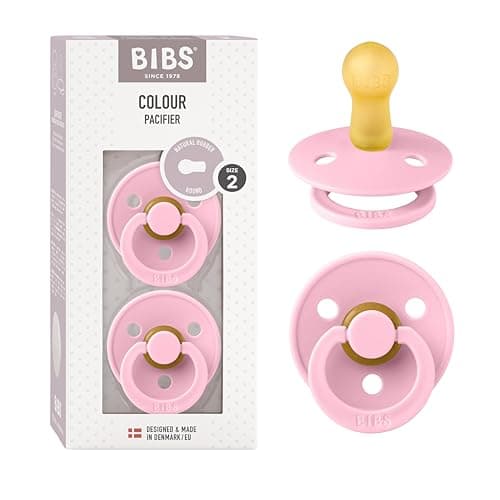 Image of BIBS Colour Soother 2-Pack, BPA Free Dummy Pacifier, Round Nipple. Natural Rubber Latex, Size 2 (6-18 Months), Baby Pink/Baby Pink