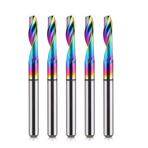 Image of HOZLY CNC Single Flute Router Bits 4mm(5/32") Shank,4mm（5/32"） Cutting Dia,12mm (1/2") Cutting Length,Solid Tungsten Carbide Alloy End Mill, DLC Coating Milling Cutter for Aluminium,Pack of 5