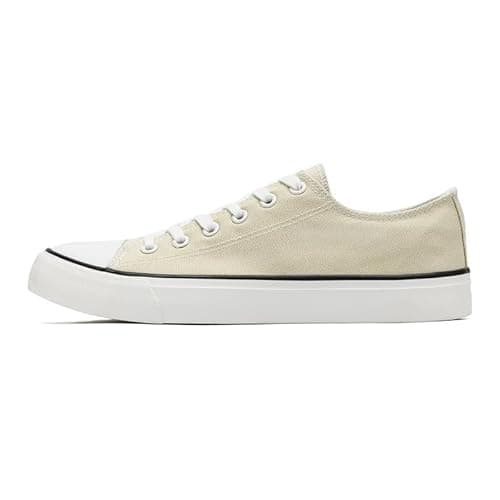 Image of Ladies Canvas Shoes Low Top Trainers for Women Men Classic Lace Up Sneakers Canvas Plimsolls Pumps Casual Tennis Shoes Beige