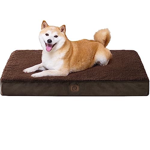Image of EHEYCIGA Orthopedic Dog Beds Large Mattress with Removable Washable Cover for Crate, Brown, 91x68x9cm