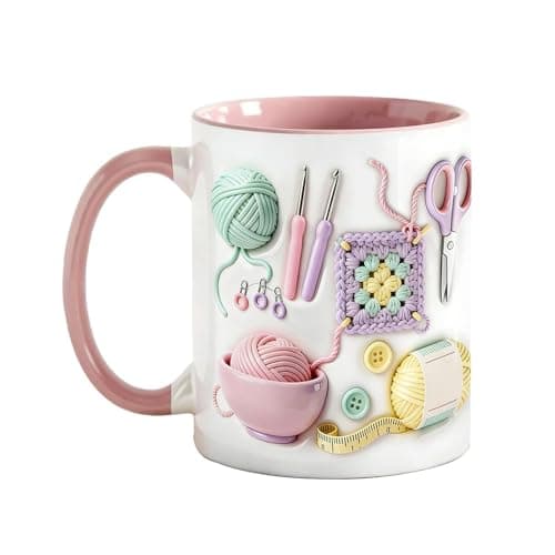 Image of Yarn Coffee Mug Crochet Mug for Women,330ml Ceramic Knitting Crochet Lover Coffee Mugs for Home Office Tea Milk Water Juice Drink Adults Yarn Lovers Birthday Party