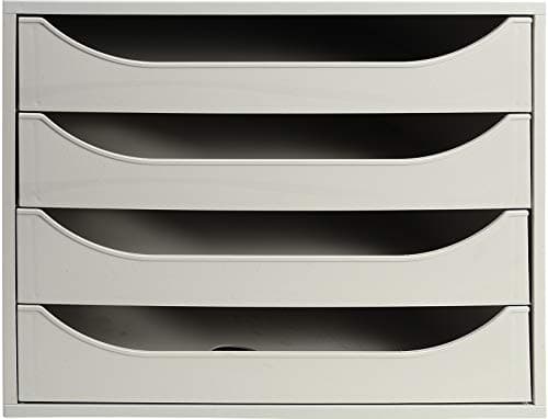 Image of Exacompta - Ref 228606D - Office ECOBOX Desktop Drawer Set - 348 x 284 x 234mm in Size, Suitable for A4+ Documents, 4 Drawer Set, Vertically Stackable - Grey