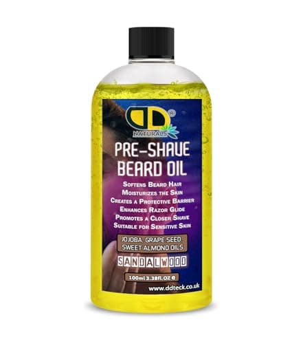Image of Pre-Shave Beard Oil with Sandalwood – Soothes Sensitive Skin, Softens Hair, Enhances Razor Glide & Reduces Tug & Irritation – Natural Jojoba, Grapeseed & Sweet Almond Oils (100ml)