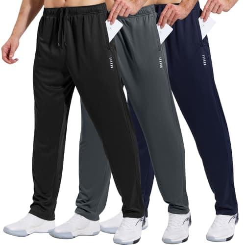 Image of HUAKANG 3 Pack Joggers for Men Tracksuit Bottoms Men Sweatpants Lightweight Jogging Trousers Sports Casual Running Pants with Zipper Pockets (3029 Black Dark Gray Navy 2XL)