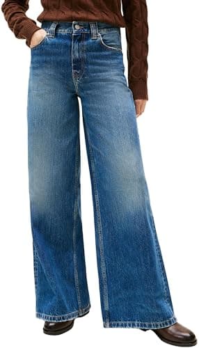 Image of Tommy Hilfiger Women's Kris 70s Wide Leg Jeans, Blue (Kris), 32W/25L