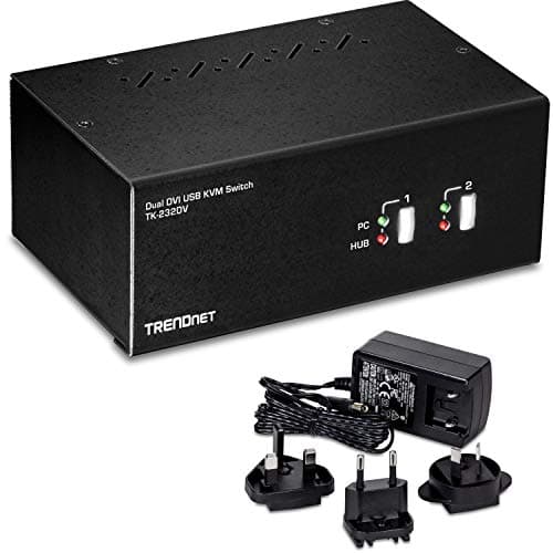 Image of TRENDnet 2-Port Dual Monitor DVI KVM Switch with Audio, 2-Port USB 2.0 Hub, Digital Resolutions up to 1920 x 1200, Analog Resolutions up to 2048 x 1536, TK-232DV