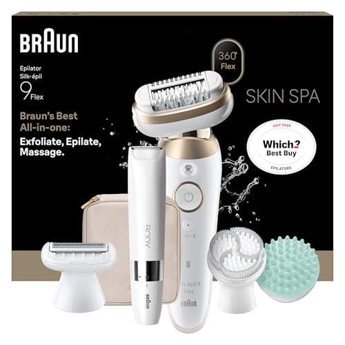 Image of Braun Silk-épil 9 Flex SkinSpa, Epilator with 360° Flexible Head for Easy Hair Removal, Wet & Dry, Lasting Smooth Skin, All-in-One Kit, with Body Mini Shaver, SES9-481 3D, White/Gold