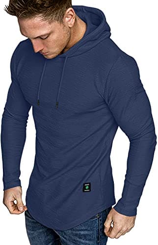 Image of AIYINO Mens Fashion Athletic Hoodies Sport Sweatshirt Solid Color Fleece Pullover M Navy Blue