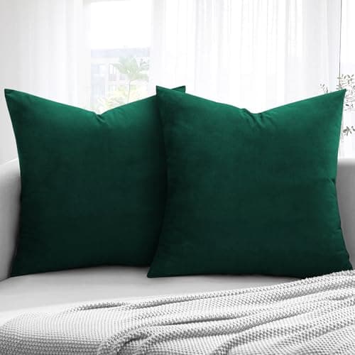 Image of Aspire Homeware Velvet Cushion Covers 45 x 45cm Set of 2 Emerald Decorative Square Throw Pillow Cases for Sofa Bedroom Living Room and Sofa
