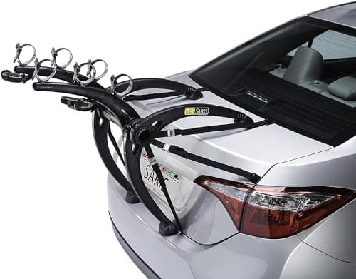 Image of Saris Bones Car Trunk Bicycle Rack Carrier, Mounts 3 Bikes, Black - Durable, Rust-Free, Anti-Sway Straps, Fits Most Vehicles, Made in USA, Arc-Based Design, 100% Recyclable Materials