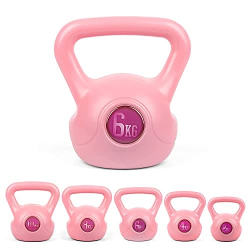 Image of Phoenix Fitness RY1422 Vinyl Kettlebell - Heavy Weight Kettle Bell for Home Gym Workout Equipment Strength Fitness Pilates Weight Training - Pink, 6kg