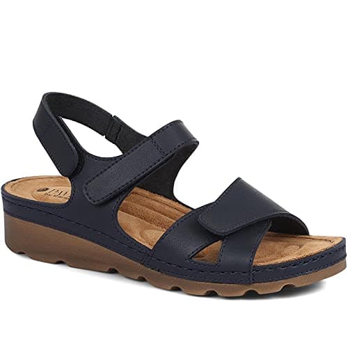 Image of Pavers Women's Sandals in Navy with Adjustable Soft Straps - Memory Foam Suede Footbed - Comfortable Fit Lightweight Footwear - Size UK 5 / EU 38