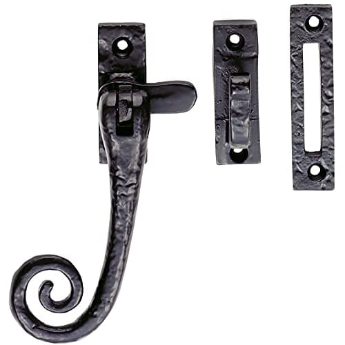 Image of Loops Curly-Tail Casement Window Fastener - 124 x 80mm - Black Antique Window Fitting | Traditional Casement Window Fitting - Antique Design Ornate Window Fastener - Casement Window Fixture