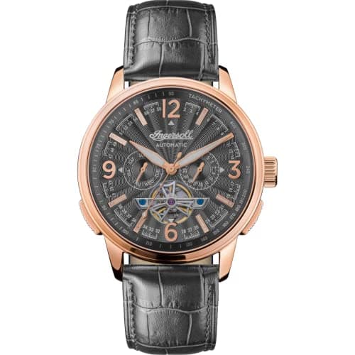 Image of Ingersoll The Regent Mens 47mm Automatic Watch with Black Open Heart Dial and Black Genuine Leather Strap I00302B