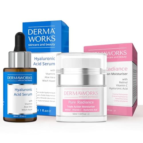 Image of Hydrating Skincare Set Face Eye Cream Moisturiser Women with Vitamin E Retinol 50ml + Hyaluronic Acid Serum with Vitamin C Aloe Vera 30ml – Anti aging Firming Brightening DERMAWORKS Skin Care & Beauty
