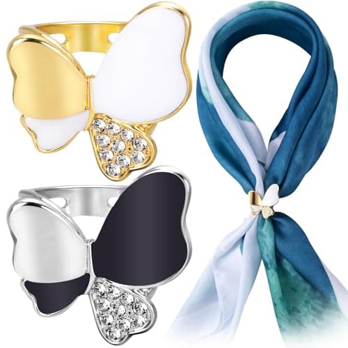 Image of Joez Wonderful 2pcs Scarf Ring Clip, Butterfly Silk Scarf Buckle for Women Girls, Shawl Clips Scarf Clasp Holder Scarves Pin for Clothing Decoration (Gold, Silver)