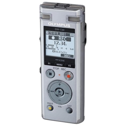 Image of Olympus Voice Recorder DM-720 with 4GB, Micro SD Slot, USB Charging, Direction PC Connection, Transcription Mode, Silver