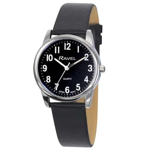 Image of Ravel Plus - Extra Long Life Men's Everyday Watch with Microfibre Leather Strap - Japanese Analogue Quartz - RP003M - Black/Silver Tone/Black Dial
