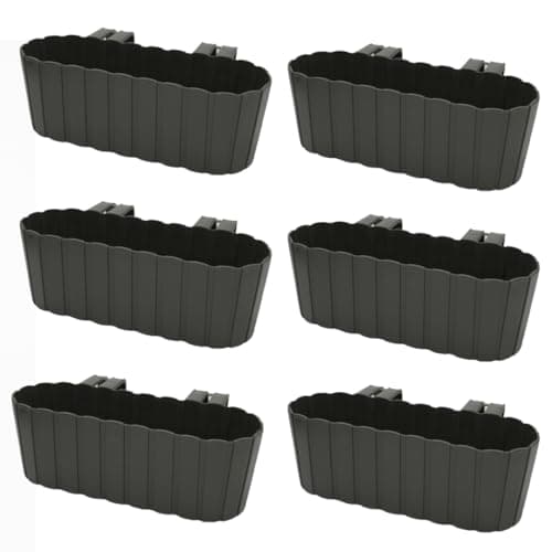 Image of Planters Pride 6-Pack Urbo 38cm Recycled Plastic Window Flower Boxes, Grey | 5L Hanging Balcony Trough Planters with Hooks, Garden/Houseplant Pots | Indoor/Outdoor Weatherproof Fence Railing Planters