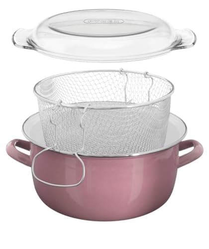 Image of Premier Housewares 0102107 Pink Deep Fryer Basket Durable Steel Wire Construction, Non-Stick Tin Coating, Adjustable Handles, 33 x 27 x 16