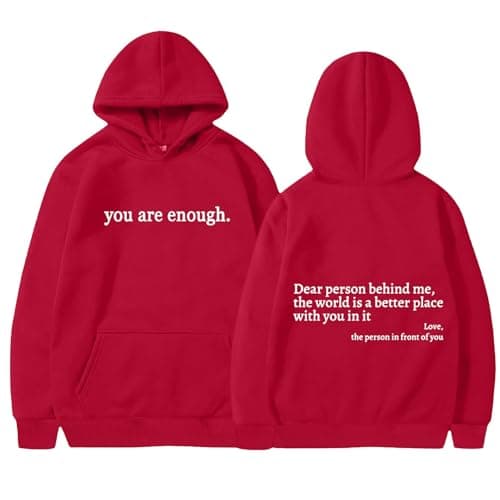 Image of Floral Printed Casual Sweatshirt Women's You are Enough Graphic Pullover Hoodies Lounge Stylish Jumper Long Sleeve Solid Hooded Tops Vintage Classic Work Printed Jacket Hoody Y2k Sweatshirts Red