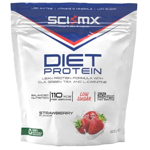 Image of SCI-MX Diet Whey Protein Powder + Vitamins & Green Tea, CLA & L-Carnitine - Strawberry • Low Sugar • 22g Protein + 110 Calories per Serving • 800g
