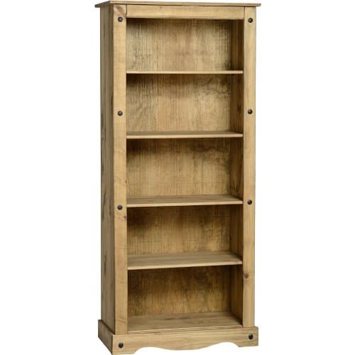 Image of Corona Bookcase Large Tall 5 Shelf Solid Wood Pine Wooden Living Room Shelving Open Display Office Bedroom Storage Dresser 180cm High 82cm Wide 29cm Deep