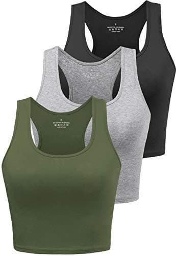 Image of BryticFlow Women's Crop Vest Top 3 Pack Cotton Gym Tops for Yoga Running Shirts Racerback Sleeveless Workout Tank Cropped Ladies Tops Black/Grey/Army Green S