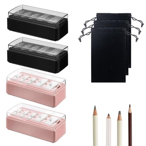 Image of 4 PCS 5 Hole Makeup Pen Sharpener with Clear Lids & Storage Bags, Manual Pencil Sharpener for Women Eyebrow Pen, Lip Liner, Eyeliner and Colored Pencil, 5 Sizes (2 Pink + 2 Black)