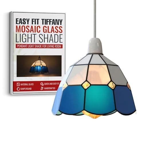 Image of Tiffany Glass Shades,Stained Glass Lampshade, Pendant Lighting Easy Fit Shades, Elegant Ceiling Pendant Light Shade Mosaic Lamp Shade Multicolor Globe Pendant Light Shade (Style 1)