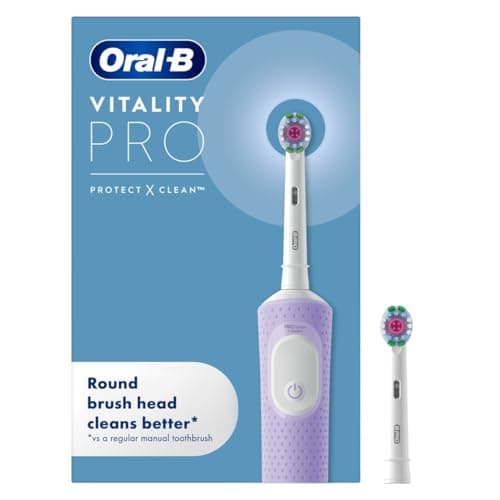 Image of Oral-B Vitality Pro Electric Toothbrushes Adults, 1 Handle, 2 Oral B Electric Toothbrush Heads, 3 Brushing Modes Including Sensitive Plus, Rechargeable, 2 Pin UK Plug, Purple