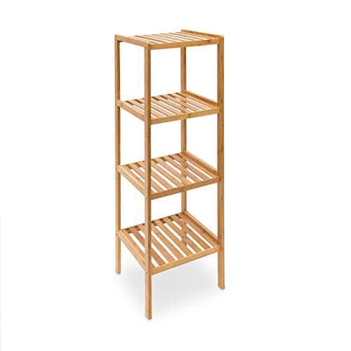 Image of Relaxdays Bamboo Bathroom Shelf with 4 Tiers, 110 x 33 x 33 cm, Free-Standing Shelving Unit, Wooden Storage Shelves, Natural Brown