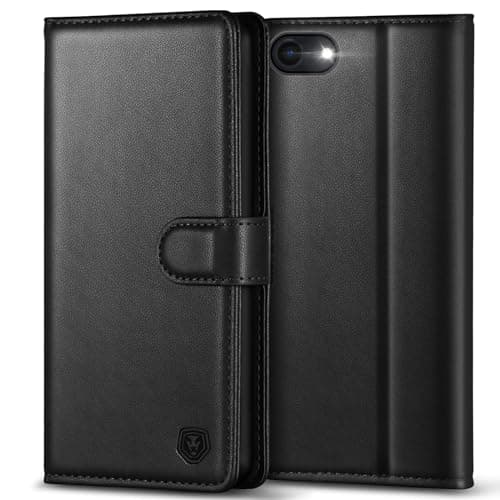 Image of Kuafcase Case Compatible for iPhone 7/8/SE - 4 Card Slots, Magnetic Closure, Kickstand, Shockproof Protective Phone Case - Black