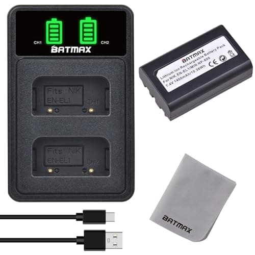 Image of Batmax EN-EL1 Battery and USB Charger for Nikon COOLPIX 4300, COOLPIX 4500, Coolpix 4800, COOLPIX 5000, COOLPIX 5400, COOLPIX 5700, COOLPIX 775, COOLPIX 8700, COOLPIX 880, COOLPIX 885, COOLPIX 995