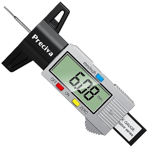 Image of Tyre Tread Depth Gauge, Preciva Silver 0-25.4mm/Inch Digital Tire Checker UK, Tyres Depths Measuring Tool with Large LCD Screen for Cars, Trucks, Vans