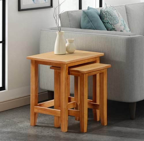 Image of Hallowood Furniture Aston Nest of Tables Set of 2, Multifunctional Solid Wooden Nesting Side, Occasional, Coffee Table for Bedroom or Small Spaces, Fully Assembled Living Room Furniture