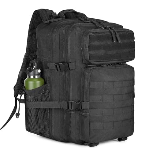 Image of HUNTVP Tactical Backpack Mens, Military Backpacks 45L, Large Black Hiking Rucksack For Men Women, Molle Army Back Pack Bag, Travel Rucksacks For Camping Fishing Hunting Gym Motorcycle Sports